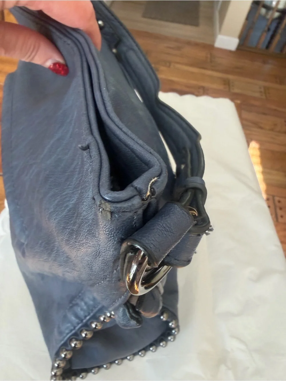 Jessica Simpson Navy Blue Leather Stud-Trim Hobo Bag